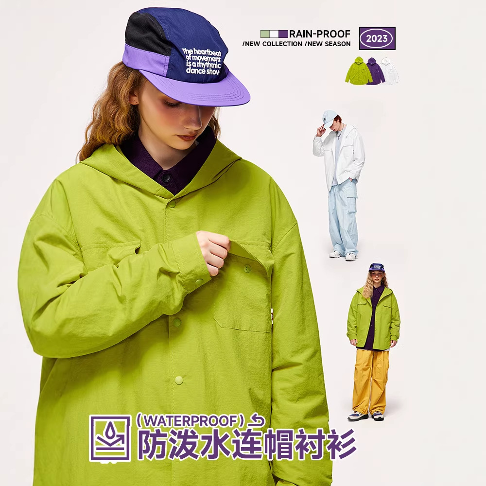 Jie Zhan Men's Clothing | Fine plaid water repellent hooded shirt 2026 spring coat outdoor work jacket tops for women