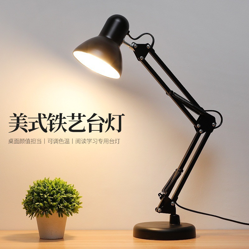 Eye protection desk lamp for study, dedicated to college students dormitory desk, bedroom bedside reading and working home American-style LED lamp