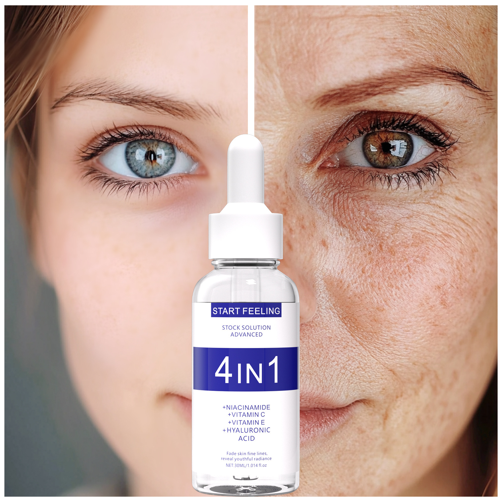 Cross-border 4in1 facial essence original solution niacinamide vitamin C vitamin E hyaluronic acid four-in-one antioxidant