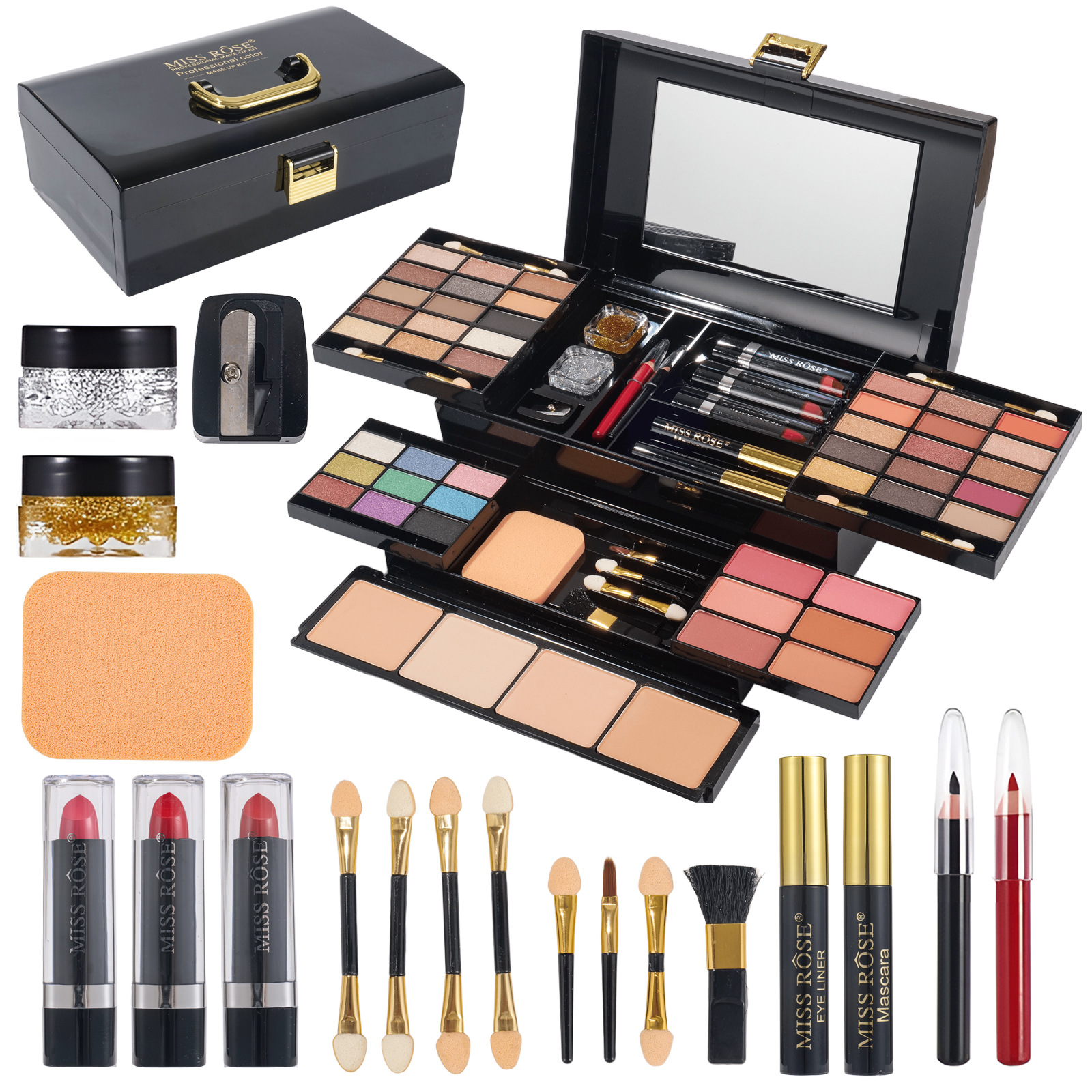 MISSROSE cross-border makeup palette, makeup kit, eye shadow and lip gloss combo set, lipstick, blush, highlighter powder