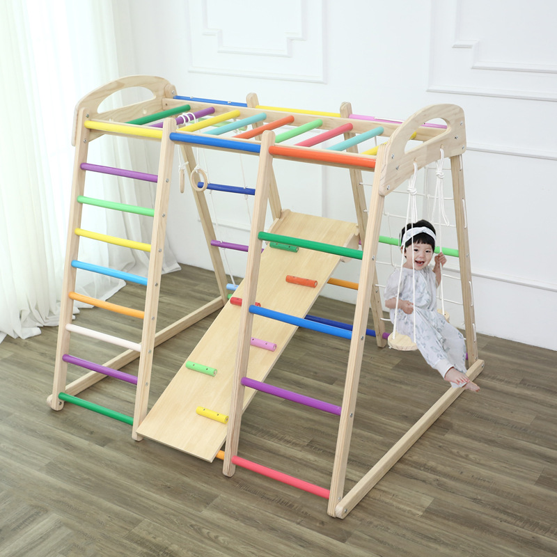 Children's solid wood climbing frame indoor baby wooden slide swing climbing combination home small amusement park family
