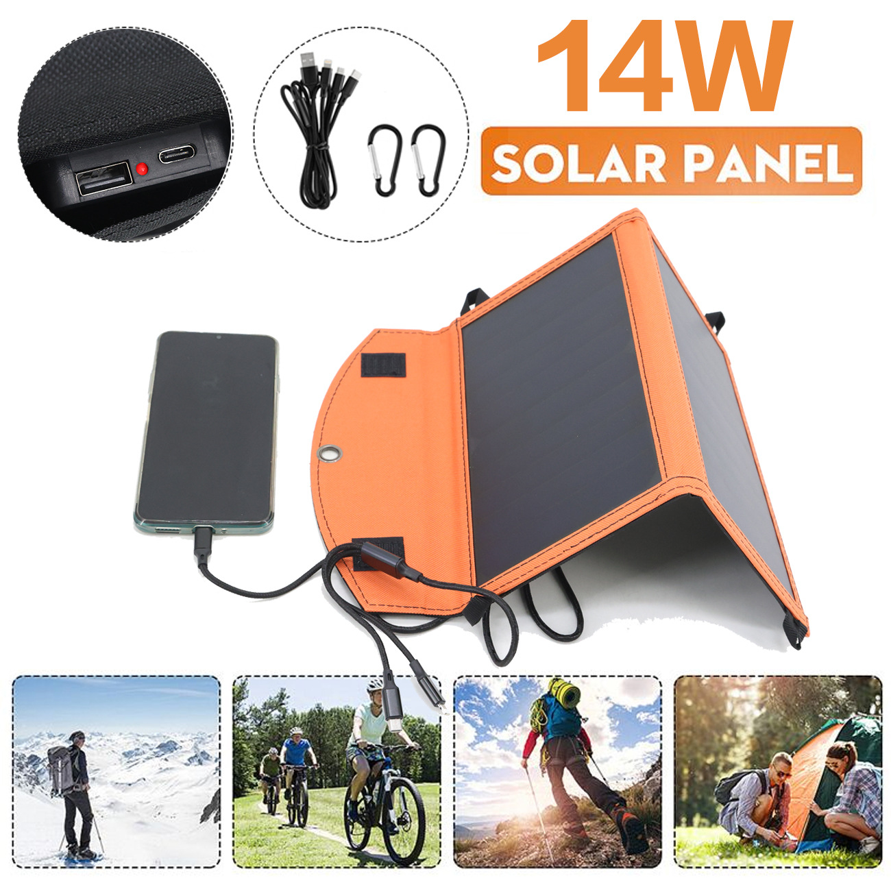 Portable Solar Panel USB Charger Power Emergency Board Waterproof Phone Power Bank for Camping