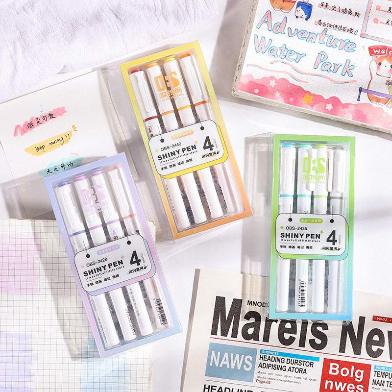 Galaxy Glitter Highlighter Pen Student Marking Handbook Key Color Classroom Marker Wholesale Flash Multi-Color Selection