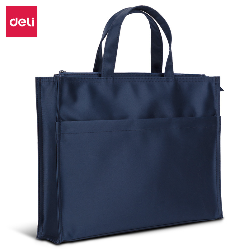 Deli 63762 portable briefcase large capacity business zipper bag office meeting record storage bag computer