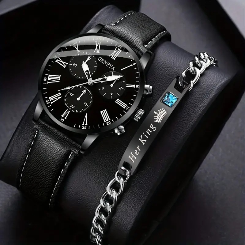 GENEVA trendy men's cross-border belt watch men's simple business watch men's suit men's one-piece drop shipping