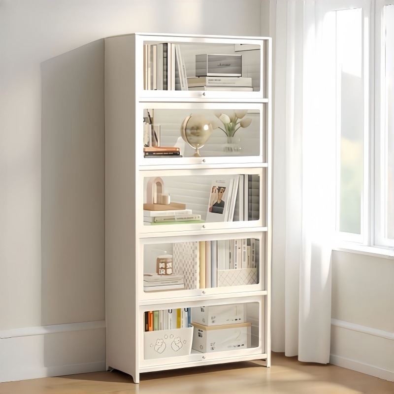 Shuangen household steel bookcase with glass door display cabinet children's dustproof bookshelf iron storage rack iron cabinet