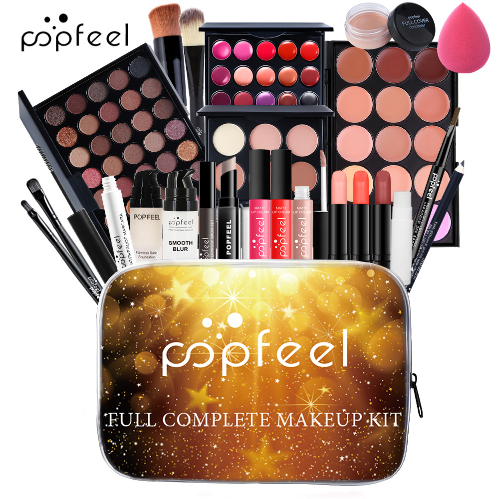 POPFEEL eye shadow, foundation, lipstick, makeup set, complete set of cosmetics for beginners, novice light makeup gift box