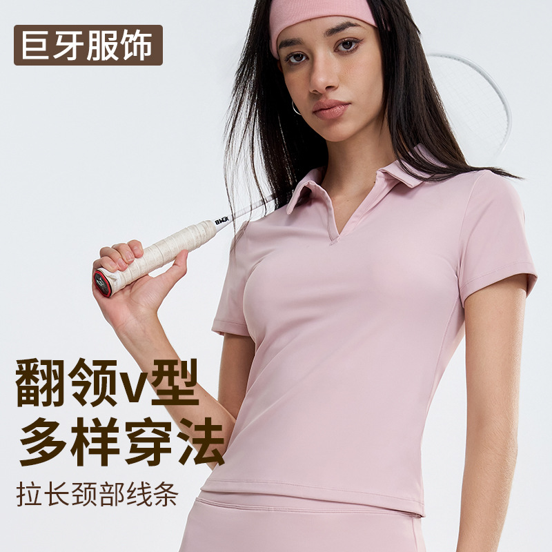 Tennis polo shirt summer outdoor running quick-drying lapel sports top women's yoga wear fitness short sleeves