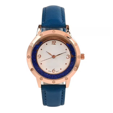 Customized women's watch waterproof quartz analog round easy to read business commuting versatile blue belt women's watch