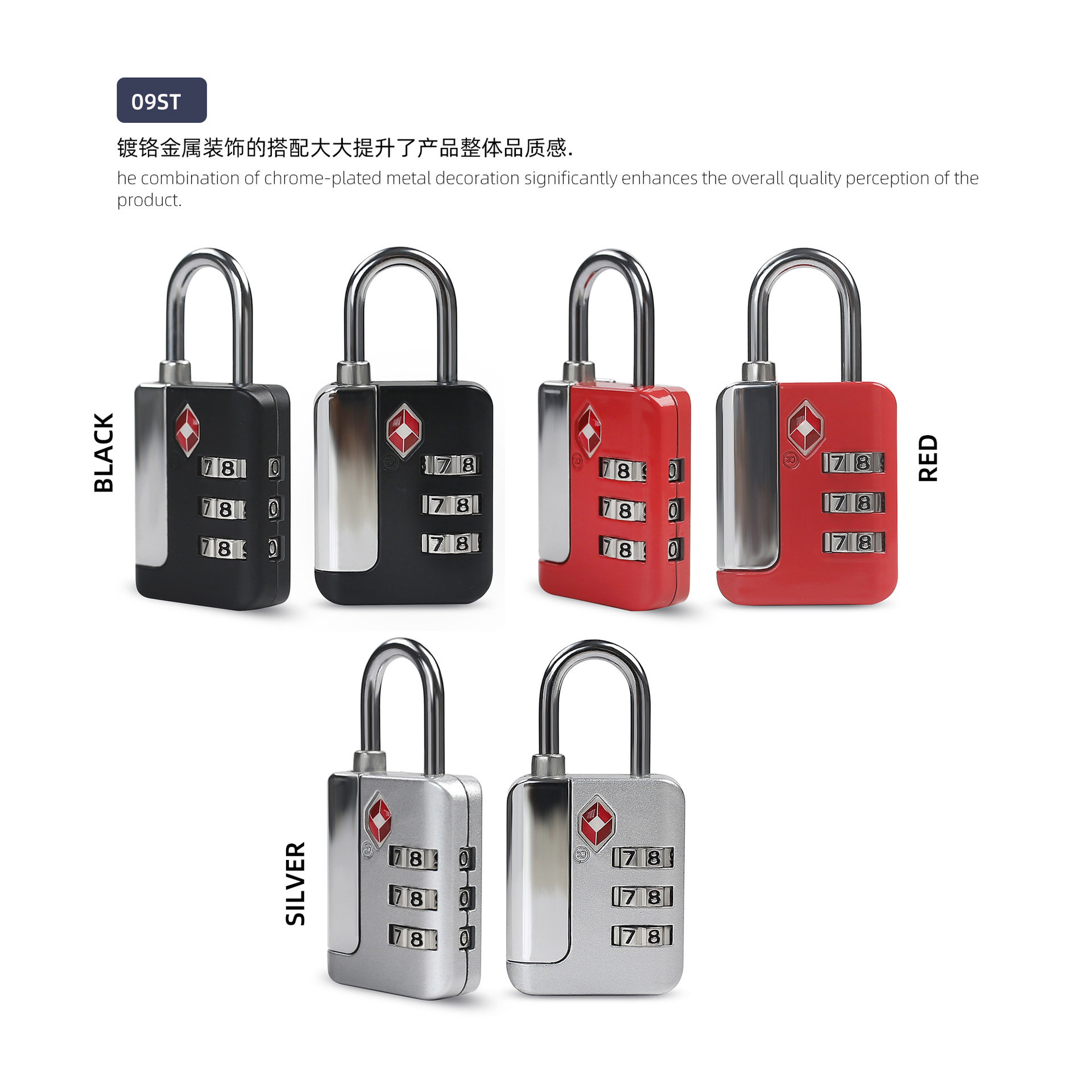 Electroplated sequin combination TSA customs lock luggage gym cabinet password padlock backpack password lock 09ST