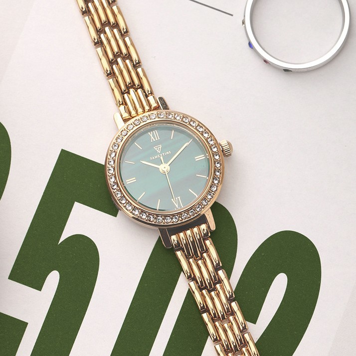 Fashionable and versatile small gold watch for women, exquisite light luxury watch inlaid with zircon dial, small, fresh and ladylike temperament