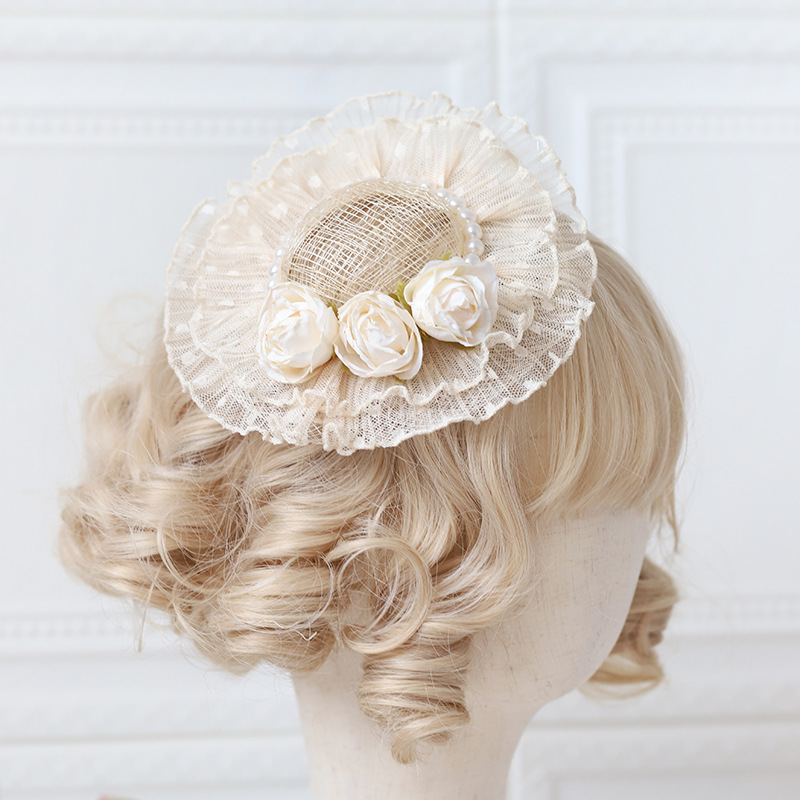 Parent-child style Lolita hat, handmade children's flower accessories hat, women's wear, fashionable woven small bowl hat