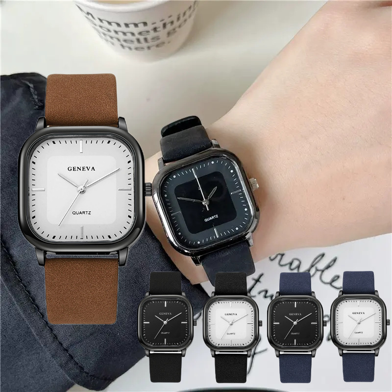 Square watch unisex fashionable quartz watch simple trendy imitation leather decorative alloy manufacturer wholesale