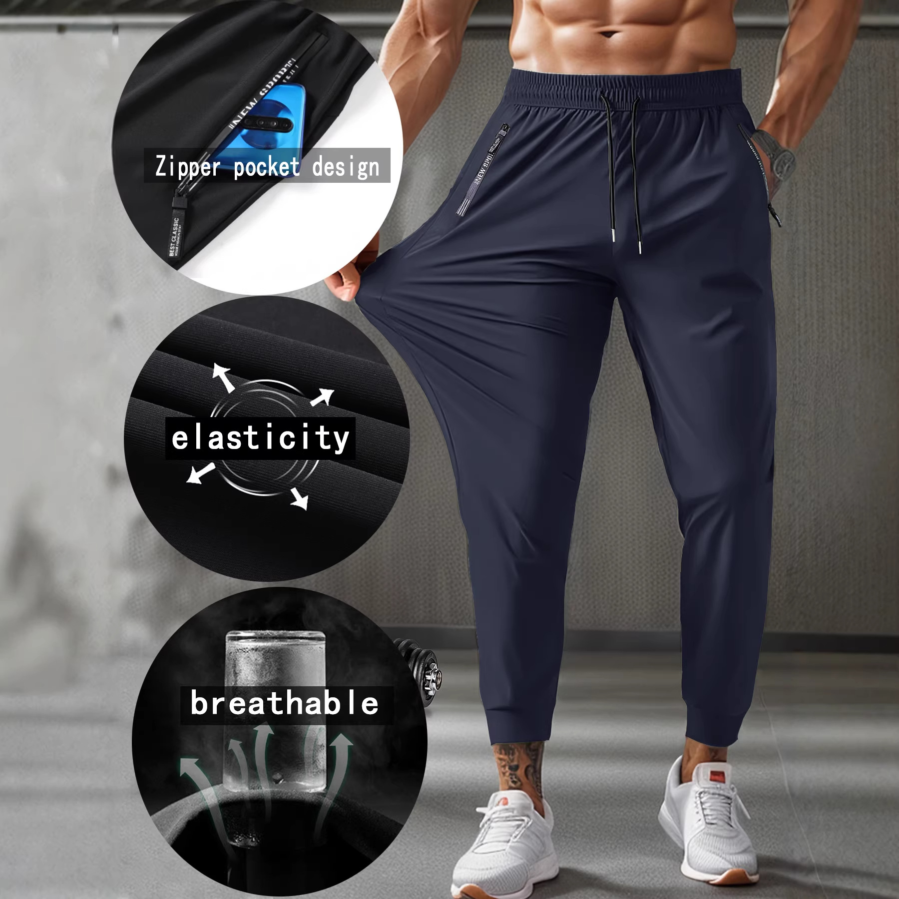 Men's summer nylon ice silk trousers men's thin breathable large size casual stretch trousers flat-footed quick-drying trousers