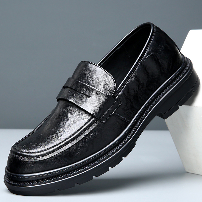 Leather shoes for men, autumn new business men's shoes, thick-soled slip-on casual leather shoes, comfortable and lightweight lazy loafers