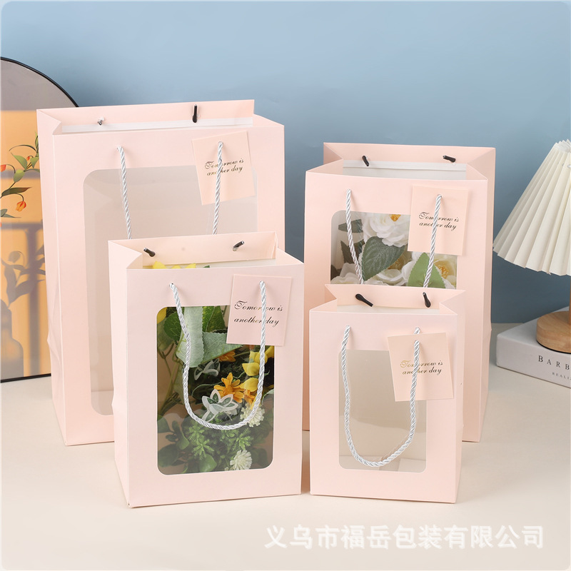 Transparent window tote bag wholesale birthday holiday gift bag packaging tote bag flower shop packaging