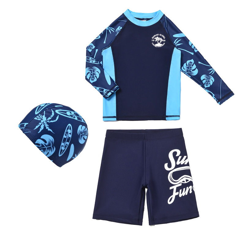 Cross-border sun protection upf50+ children's diving surfing swimsuit split long-sleeved shorts small, medium and large children's swimming wear