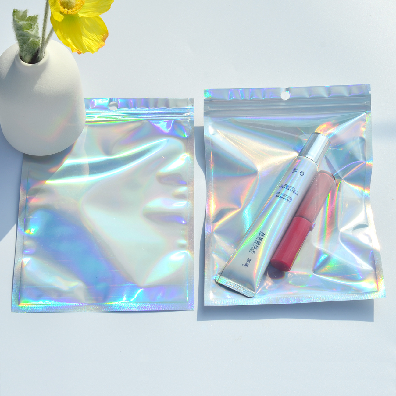 Colorful transparent laser ziplock bag jewelry bag cosmetics travel storage bag socks gloves packaging bag data cable 7