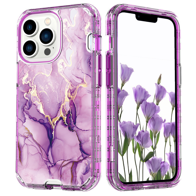 Suitable for Apple 17 mobile phone case electroplated marble iPhone16pro three-in-one mobile phone case anti-fall XR fashion