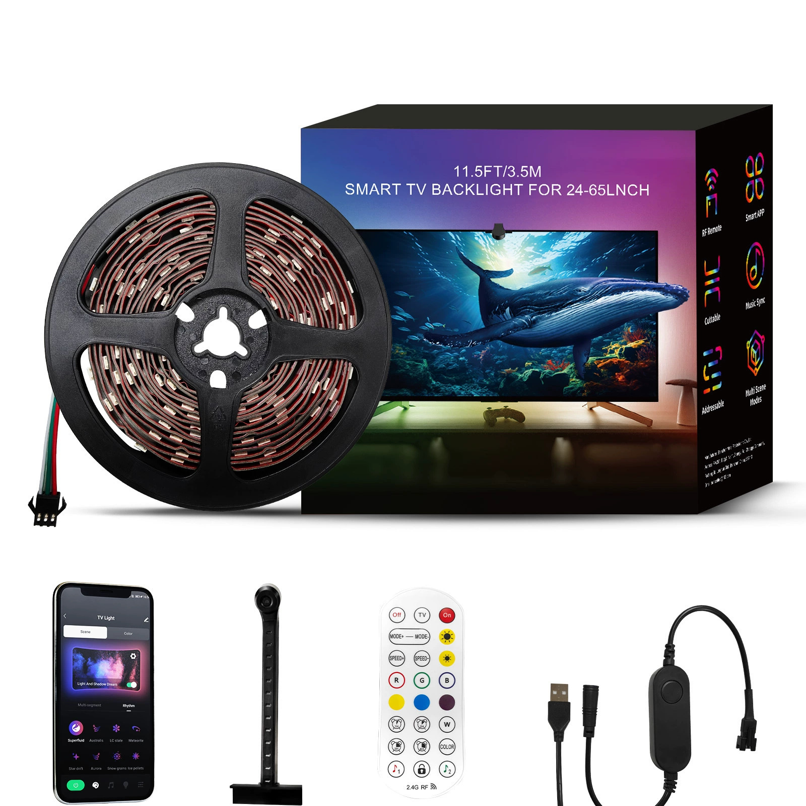 TV background same-screen light strip with smart Bluetooth phantom RGB display TV synchronization with screen atmosphere music light strip