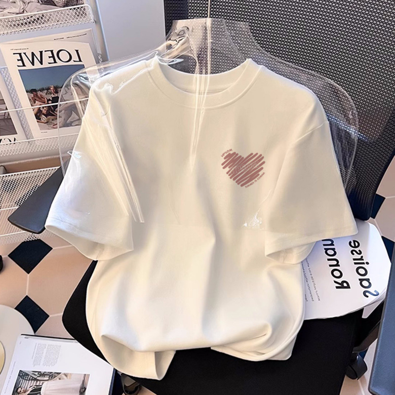 White cotton right shoulder short-sleeved T-shirt for women 2025 new hot style simple design summer top loose T-shirt