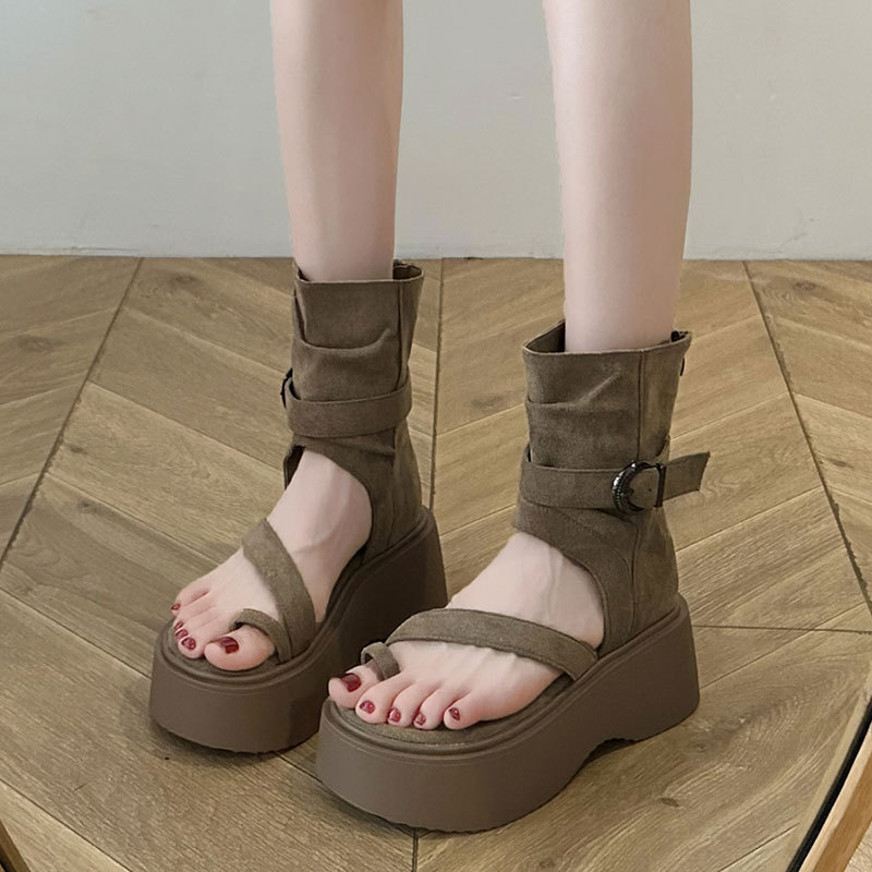 Thick-soled platform toe sandals for women 2025 new summer sandals Western cowboy pile boots flip-flops short boots