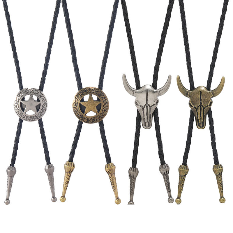 European and American cross-border creative tie necklace rope alloy cow scalp rope necklace fashion retro zipper scalp necklace