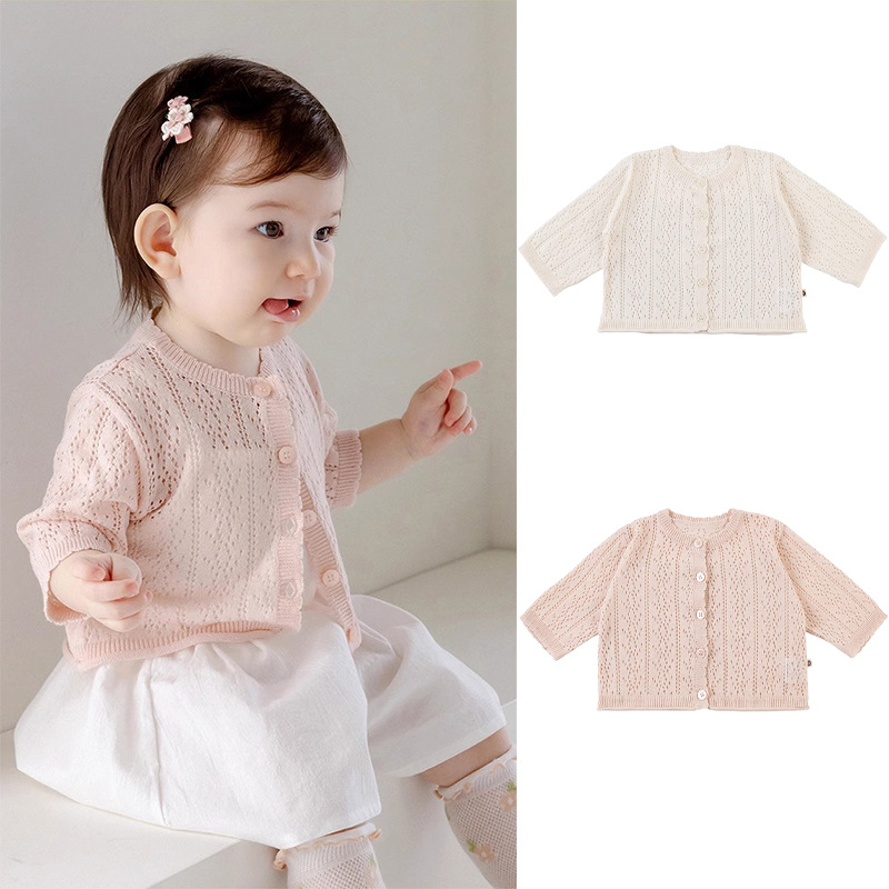 Children's knitted cardigan jacket thin breathable clothes girls baby baby hollow spring knitted sweater top