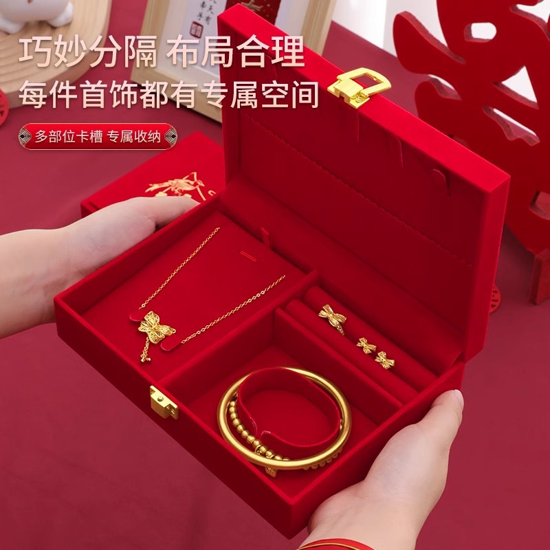 Engagement imitation three-gold jewelry set, hardware gold bracelet, necklace, earrings, non-fading ring, hand ornaments, national style design