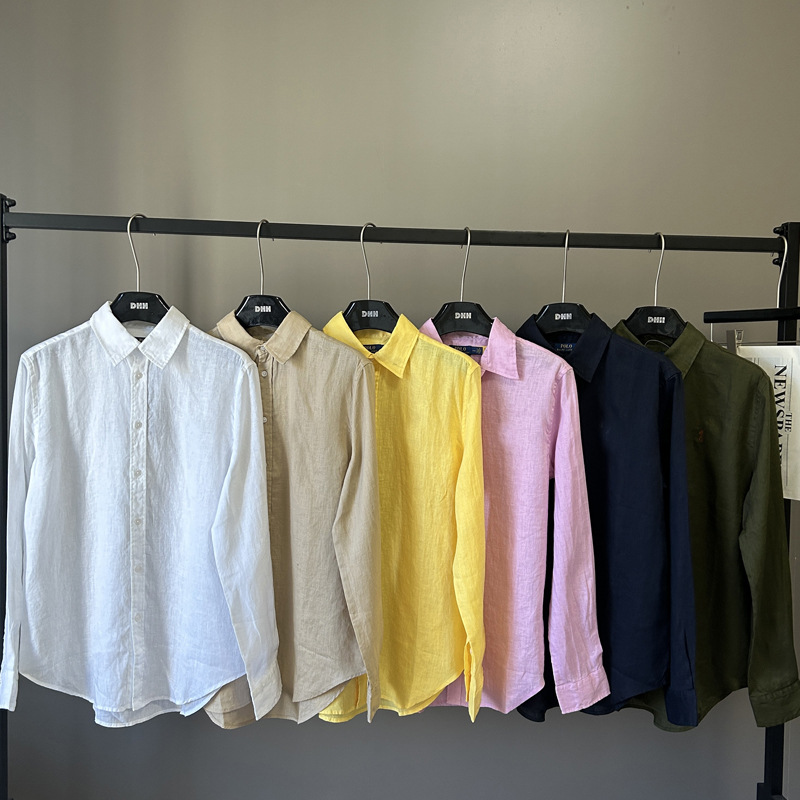 Cross-border classic RL linen shirt with pony logo embroidery old money fashion brand cotton and linen shirt for women