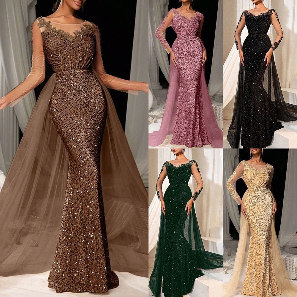 2026 cross-border European and American ladies prom dress, temperament, fashionable and elegant long lace party evening dress