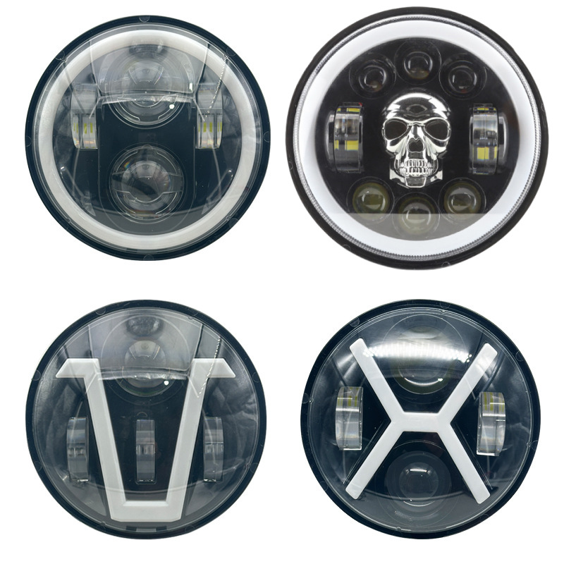 5.75-inch skull Wrangler headlight super bright waterproof off-road vehicle motorcycle headlight car LED modification
