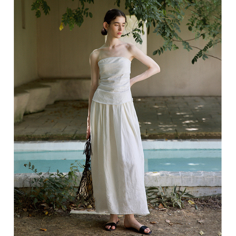 French romantic pleated design tube top for women early spring new 2025 temperament bud skirt skirt suit