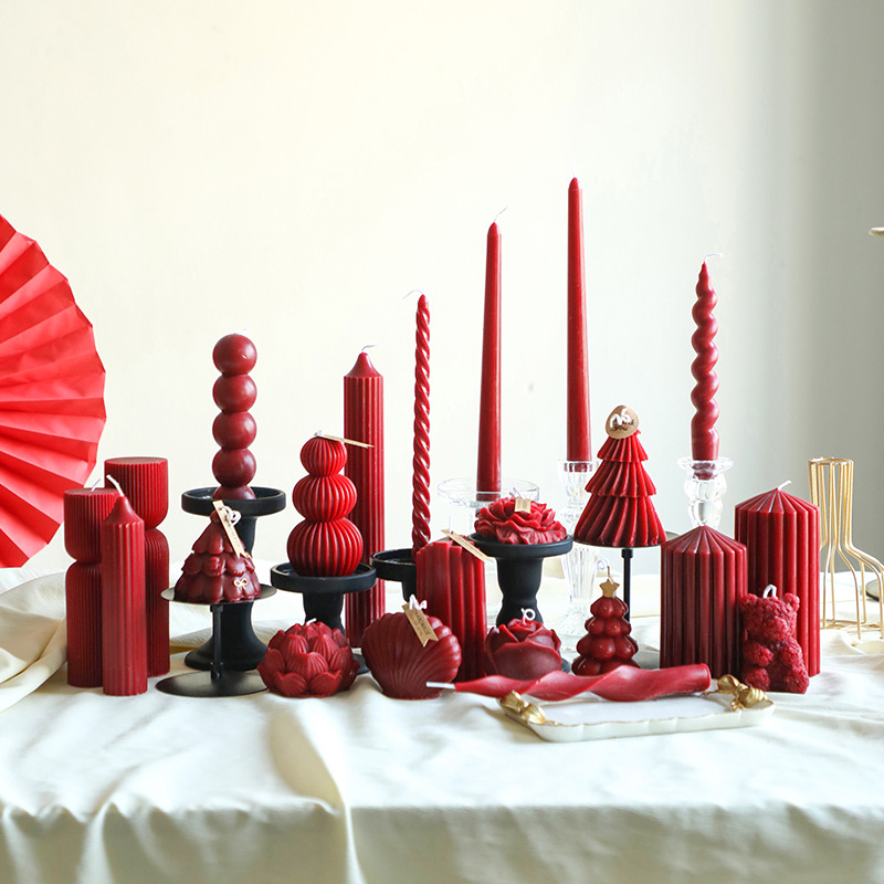 Burgundy French retro soy wax scented candle romantic wedding candle wedding home candlestick ornaments dropshipping