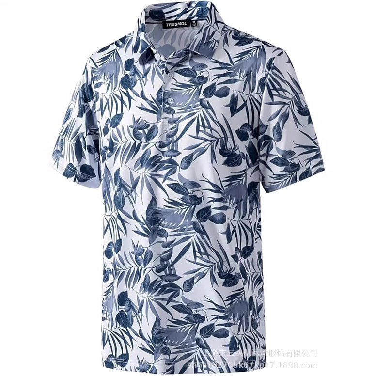 Men's Golf Shirt Dry Slim Printed Short Sleeve Moisture Wicking Golf Polo Shirt