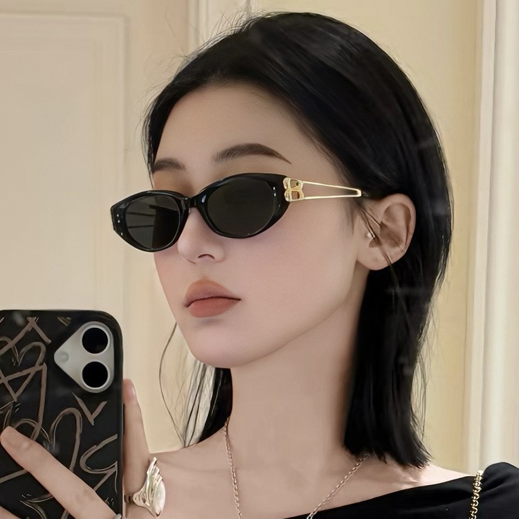 Jennie's same style 2025 new metal leg cat-eye sunglasses women's high-end fashion polarized sunglasses trend