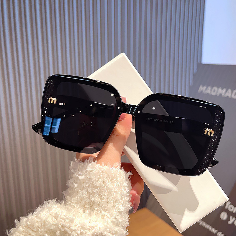 Korean style large frame black round face large face anti-UV sunglasses for women trendy temperament high-end sunscreen sunglasses