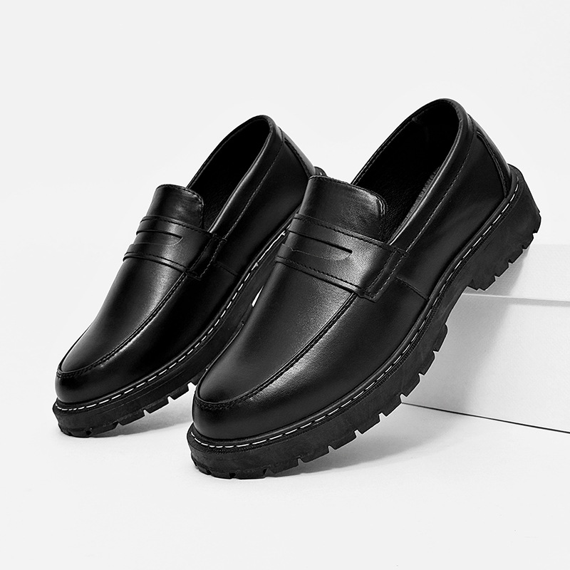 Leather shoes, men's shoes, 2026 spring men's loafers, thick soles, heightening youth casual British trend cross-border