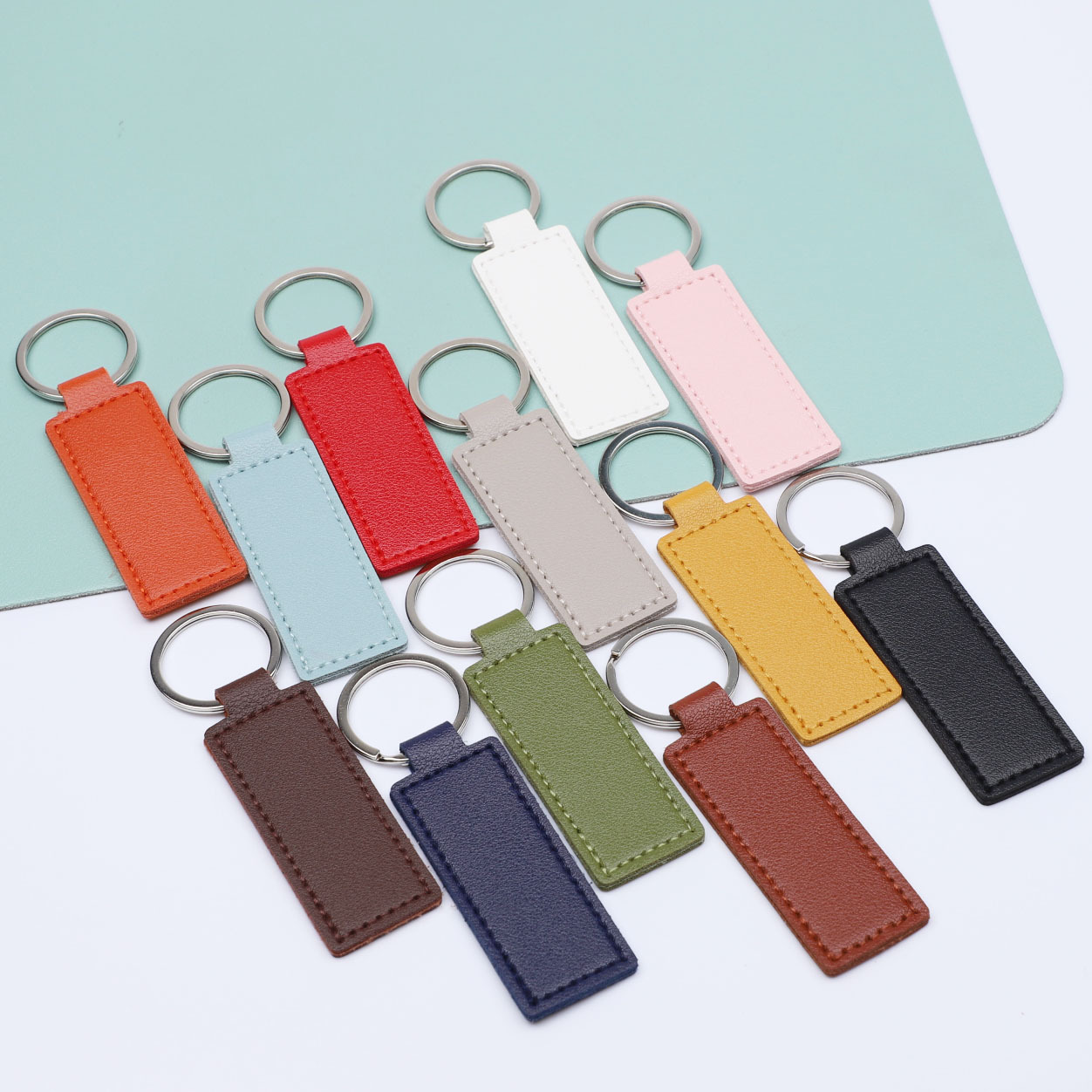 Leather pu solid color car key accessories leather key DIY key ring gift bag pendant can be logo ready stock