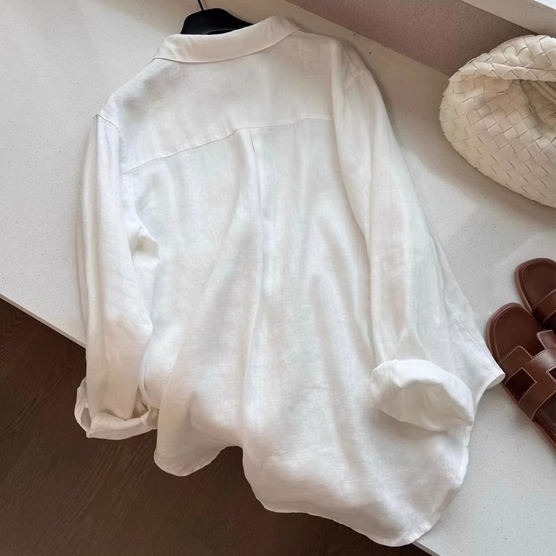 Recommended for self-retention ~ The Fairy Arrives Linen White Shirt Women's Summer Thin Loose Slim Sun Protection Top