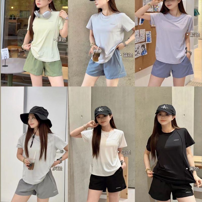 Cailekuen nude women's sports suit 3.0 summer comfortable quick-drying short-sleeved shorts casual two-piece set