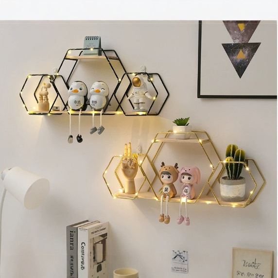 No punching wall shelves creative bedroom wall home iron wall hanging wardrobe wall cosmetics storage