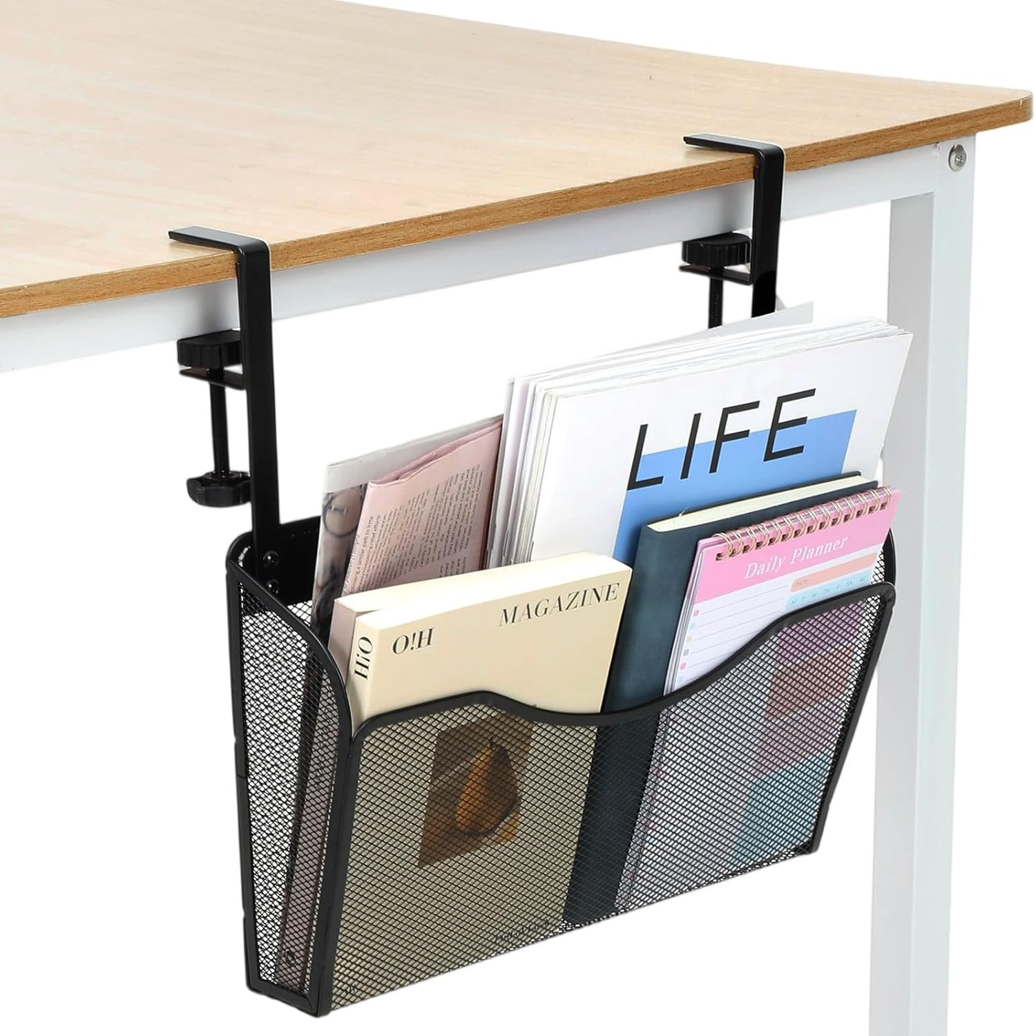 Desktop mesh hanging folder paper storage bag office file management rack school book and magazine organizer
