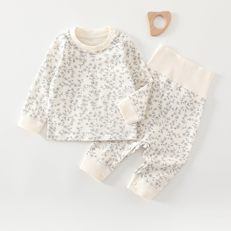 Baby high-waist suit spring and autumn pure cotton men's pajamas women's A-type bottoming autumn clothes and autumn pants baby underwear set to keep warm