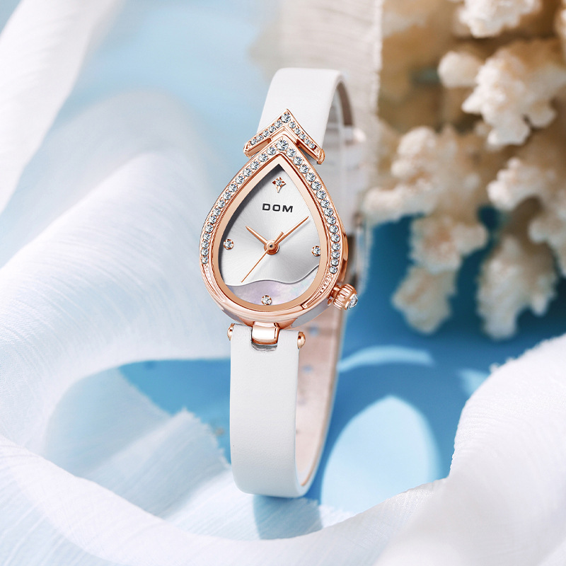 DOM light luxury watch fashion diamond women's watch water drop shape high-end niche quartz watch waterproof temperament women's watch
