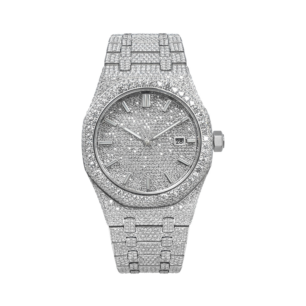 Stainless steel moissanite explosive fully automatic mechanical men's watch luxury moissanite fashion hip-hop watch for men