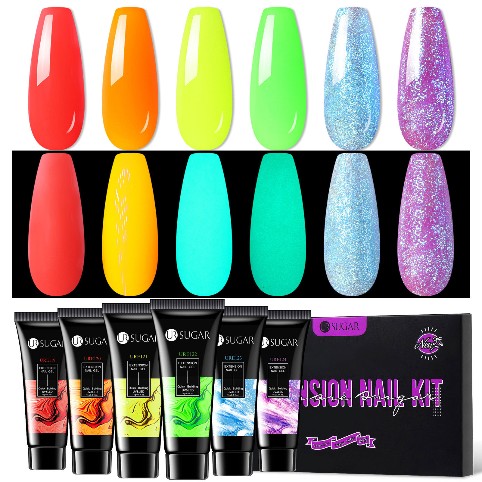 URSUGAR cross-border nail polish fluorescent extension gel set paper-free tray painless luminous nail extension gel