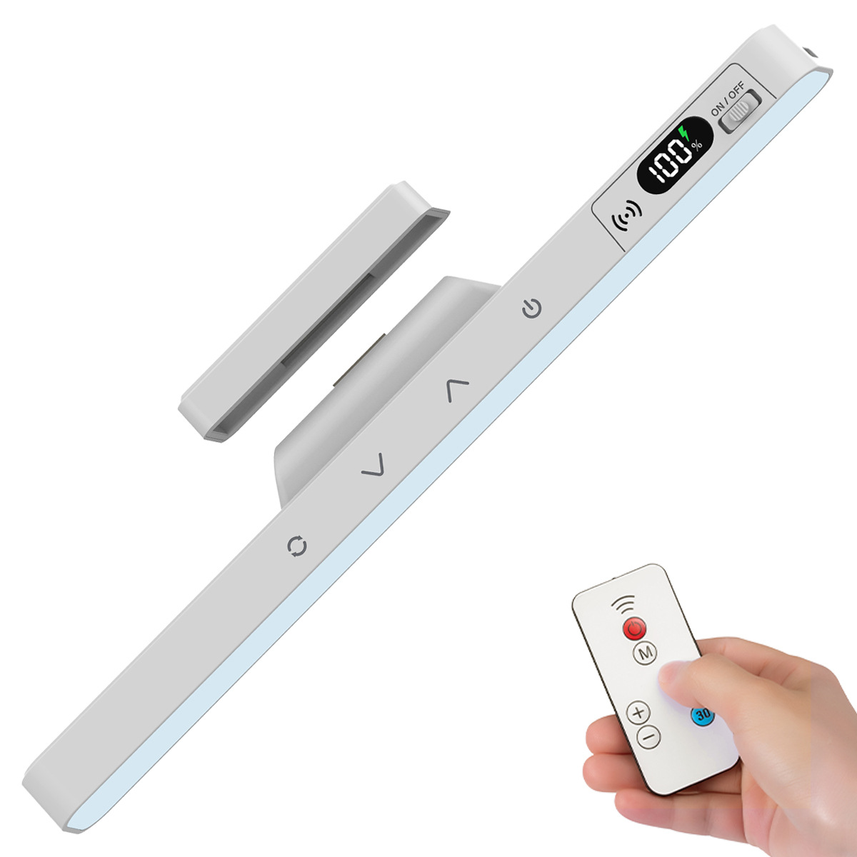 Desk lamp for learning, eye protection, long magnetic strip, cool lamp for dormitory students, charging model, dual-use, remote control, power display