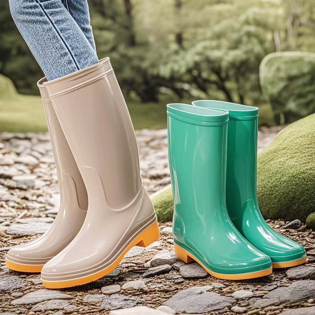 Foreign trade women's adult rain boots, high tube, medium tube, waterproof anti-slip rubber shoes with cotton, kitchen work rain boots, Taobao hot style