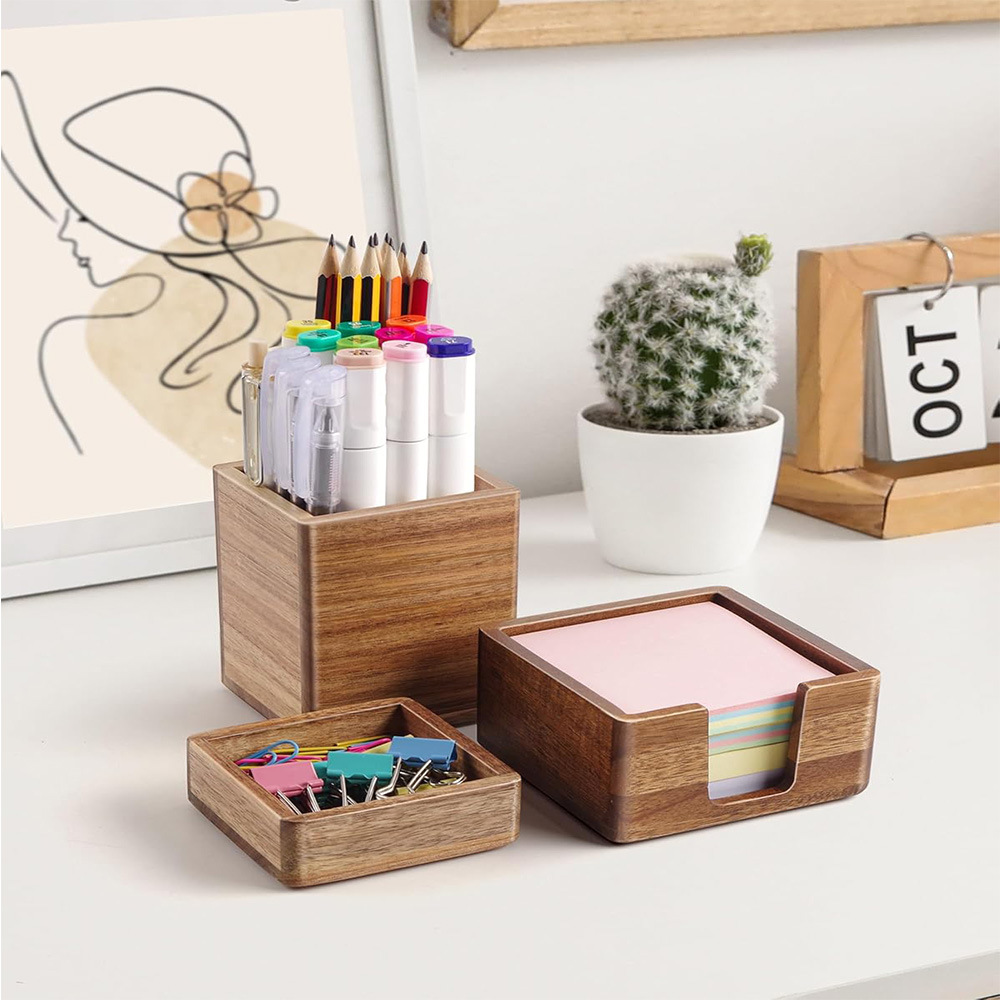 Wooden desk storage rack, book holder, gel pen organizer, desktop memo note holder, pen holder